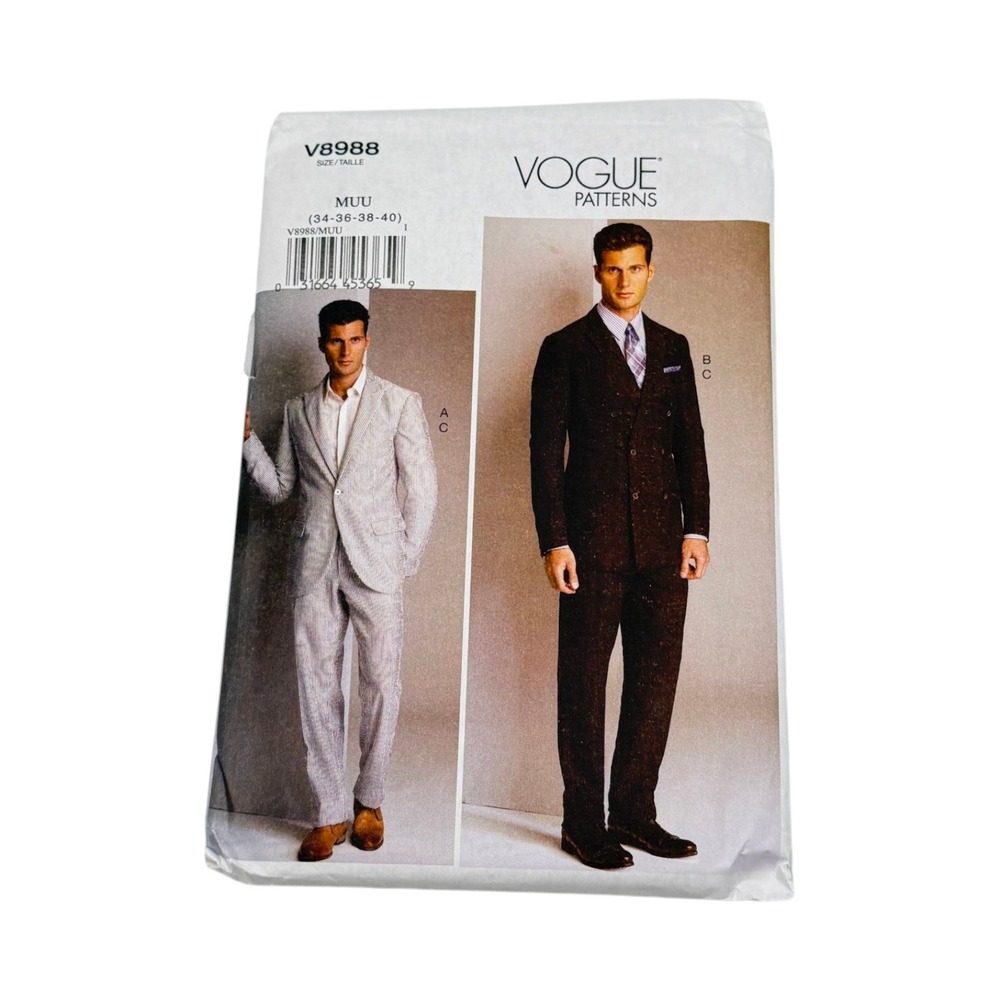 Vogue V8988 Sewing Pattern Mens Jacket and Pants Size 34-36-38-40 Uncut